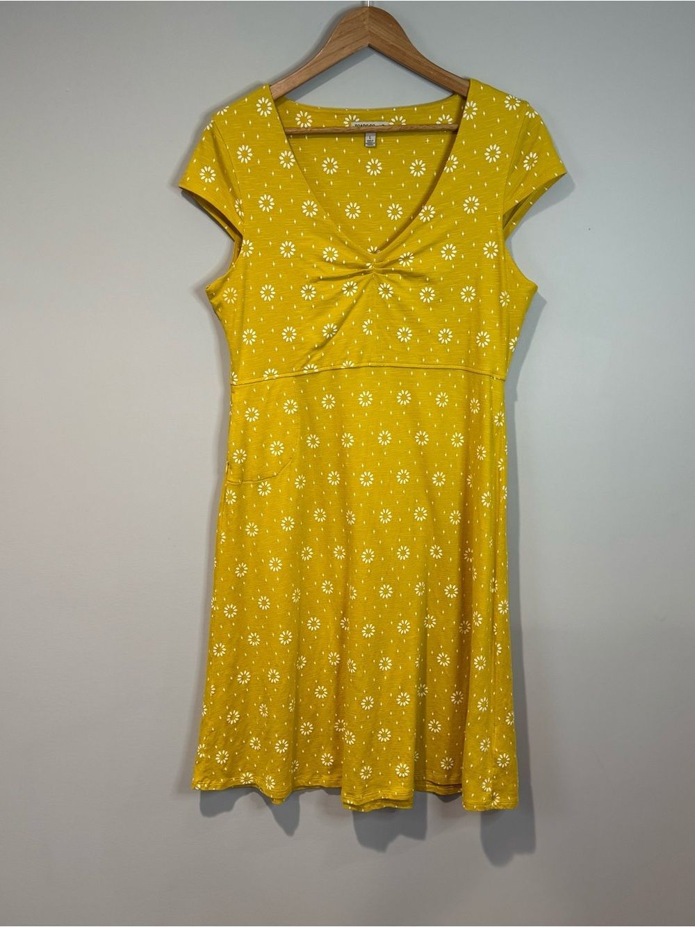 Toad&Co Rosemarie Yellow Floral Cap Sleeve Dress V Neck Active Outdoor Size L